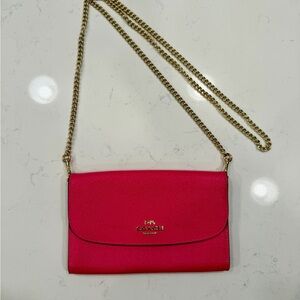 Coach Hot Pink Crossbody Bag with Gold Chain